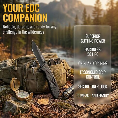 NedFoss Tactical Pocket Knife, 3.2" 8Cr14Mov Serrated Blade Aluminum Handle | Folding Tactical Knife with Clip, Liner Lock, Flipper, Thumb Stud, Compact EDC Knife for Camping, Hunting, Survival Outdoor in Saudi Arabia