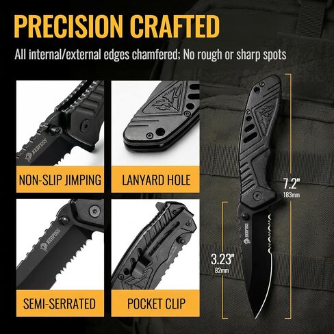NedFoss Tactical Pocket Knife, 3.2" 8Cr14Mov Serrated Blade Aluminum Handle | Folding Tactical Knife with Clip, Liner Lock, Flipper, Thumb Stud, Compact EDC Knife for Camping, Hunting, Survival Outdoor in Saudi Arabia