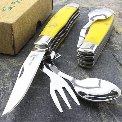Elk Ridge Manual Folding Multi-Function Pocket Knife with Fork, Spoon & Bottle Opener, ER-439 Series (Black) in Saudi Arabia