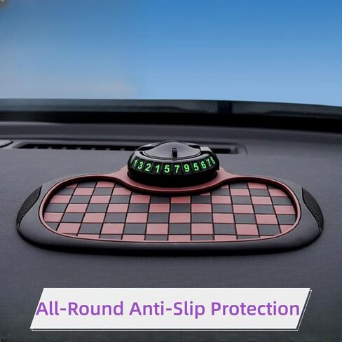 Upgrade Multifunction Car Anti Slip Mat with 360° Rotatable Phone Holder,Temporary Parking Number & Anti-Slip Dashboard Pad,Multi-Functional Rotatable Anti Skid Mat for Phone and Car Organizer (Brown) in Saudi Arabia