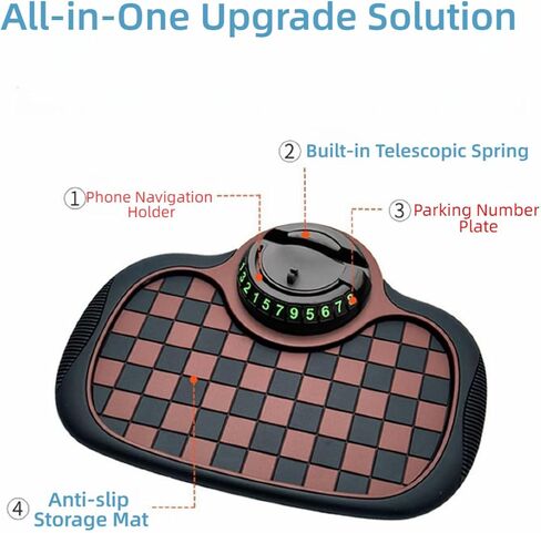 Upgrade Multifunction Car Anti Slip Mat with 360° Rotatable Phone Holder,Temporary Parking Number & Anti-Slip Dashboard Pad,Multi-Functional Rotatable Anti Skid Mat for Phone and Car Organizer (Brown) in Saudi Arabia