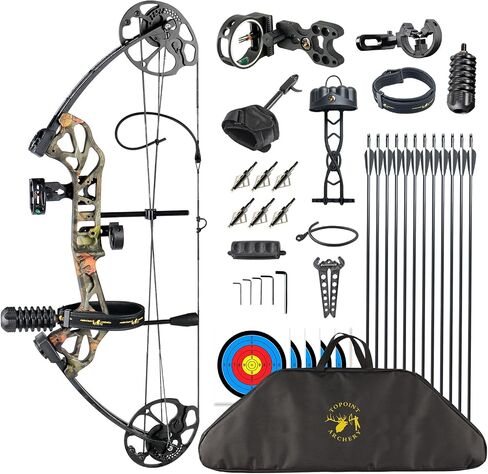 TOPOINT ARCHERY Starting Hunting Compound Bow Package for Beginner & Intermediate Archers Archery Equipment with All Accessories Kit DW:19-70LB, DL:19-30", IBO:320fps in Saudi Arabia