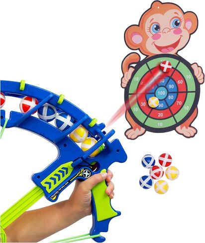 Crossbow & Ball Target Game - Fun Kids Dart Board for Indoor Play Includes 6 Hook & Loop Sticky Balls and Monkey Target for Boys and Girls 6-12 - Sticky Ball Dartboard - Dart Game in Saudi Arabia