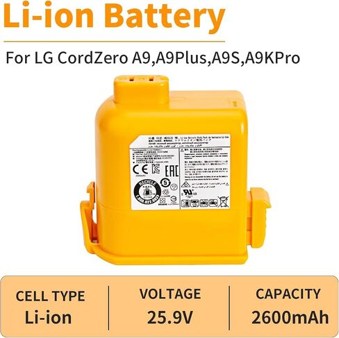 EAC63382201 Replacement Battery Compatible with LG Cord Zero A9 A9S P9 A9K-CORE A9MAX A9T-Ultra A9K PRO A9N A9M A9MULTI A958 A958SA A9 Plus A905M A907GMS A905RM A908MVR A929KVM A958S A9KMAX A916 in Kuwait