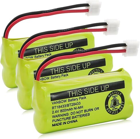 BT18433/BT28433 2.4V 800mAh Ni-MH Cordless Phone Battery, Also Compatible with AT&T BT184342/BT284342 BT8300 BT1011 BT1018 BT1022 BT1031 2SN-AAA55H-S-J1 CS6120 CS6209 CL80109 EL52419 (Pack 2) in Kuwait