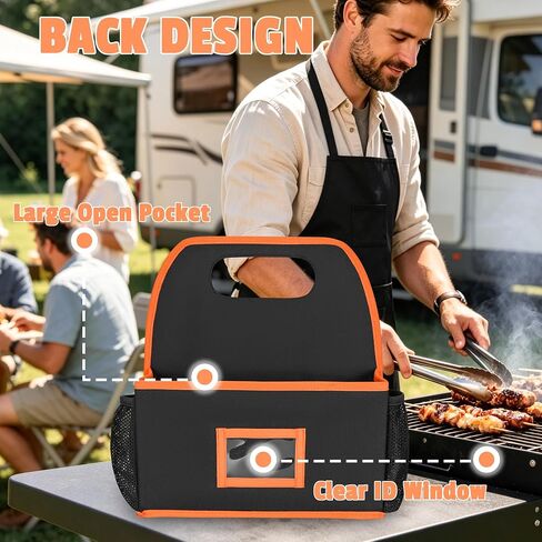 CROTIRAD Grill Utensil Storage Bag, BBQ Tool Caddy with Dividers, Black | Grill caddy with napkin pocket, grill tool storage for outdoor grilling, camping and kitchen storage in Saudi Arabia