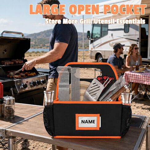 CROTIRAD Grill Utensil Storage Bag, BBQ Tool Caddy with Dividers, Black | Grill caddy with napkin pocket, grill tool storage for outdoor grilling, camping and kitchen storage in Saudi Arabia