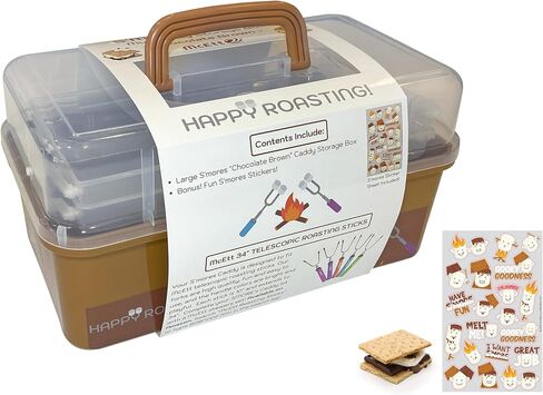 McEtt Smores Caddy - Multi-Tray S'mores Storage Box (Roasting Sticks NOT Included) & Fun Smores Stickers - Hold Marshmallows, Chocolate, Crackers, Candy, & Skewers - Camping & Campfire Accessories Kit in Kuwait