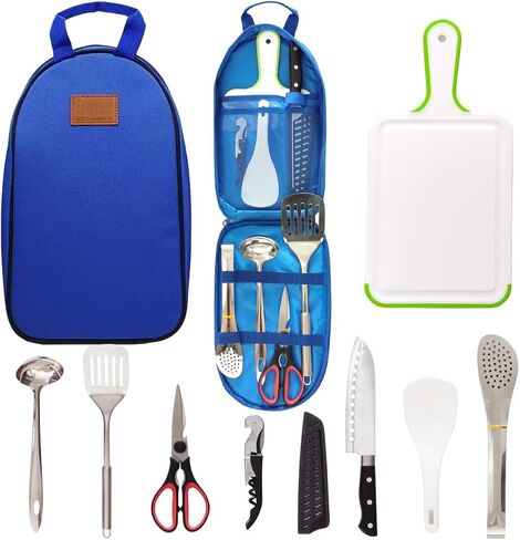 Camp Kitchen Utensil Organizer Travel Set Portable BBQ Camping Cookware Stainless Steel Utensils Travel Kit Outdoor Equipment Cutting Board Tongs Scissors Knife Ladle Spatula in Saudi Arabia
