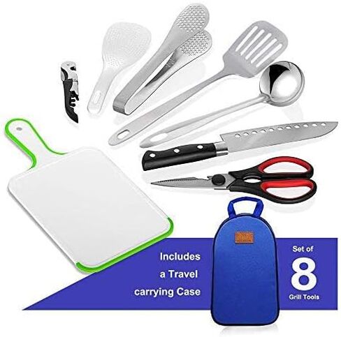 Camp Kitchen Utensil Organizer Travel Set Portable BBQ Camping Cookware Stainless Steel Utensils Travel Kit Outdoor Equipment Cutting Board Tongs Scissors Knife Ladle Spatula in Saudi Arabia