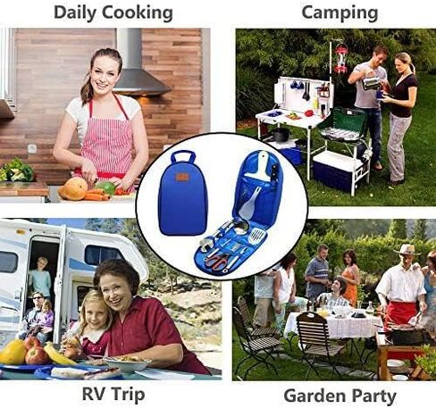 Camp Kitchen Utensil Organizer Travel Set Portable BBQ Camping Cookware Stainless Steel Utensils Travel Kit Outdoor Equipment Cutting Board Tongs Scissors Knife Ladle Spatula in Saudi Arabia