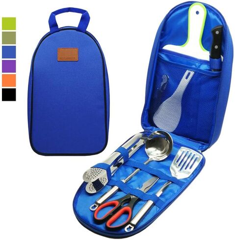 Camp Kitchen Utensil Organizer Travel Set Portable BBQ Camping Cookware Stainless Steel Utensils Travel Kit Outdoor Equipment Cutting Board Tongs Scissors Knife Ladle Spatula in Saudi Arabia