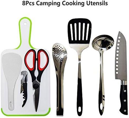 Camp Kitchen Utensil Organizer Travel Set Portable BBQ Camping Cookware Stainless Steel Utensils Travel Kit Outdoor Equipment Cutting Board Tongs Scissors Knife Ladle Spatula in Saudi Arabia