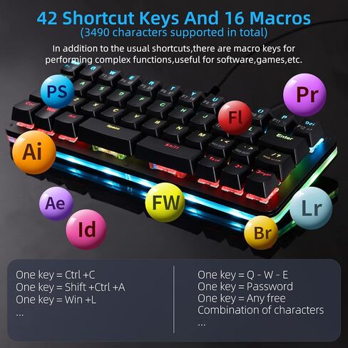 Koolertron 42-Key 40% Macaro Gaming Keyboard - Compact RGB Backlit Mechanical Keypad, Hot-Swappable USB-C Programmable Mini Keyboard for PC/Mac Gamers (Fully Customizable) in Saudi Arabia