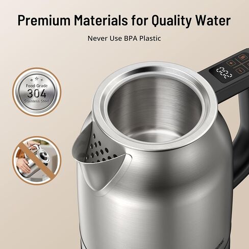 Electric Kettle with Temperature Control, 1.7L 1500W Stainless Steel Tea Kettle, 13 Preset Temperatures, LED Display, Keep Warm 2 Hours, Strix Thermostat, BPA Free Hot Water Boiler for Tea & Coffee in Saudi Arabia
