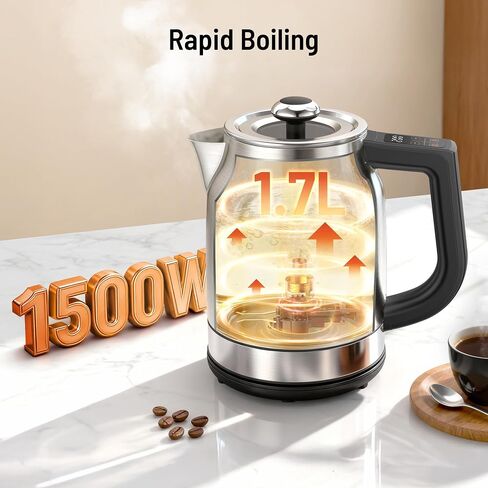 Electric Kettle with Temperature Control, 1.7L 1500W Stainless Steel Tea Kettle, 13 Preset Temperatures, LED Display, Keep Warm 2 Hours, Strix Thermostat, BPA Free Hot Water Boiler for Tea & Coffee in Saudi Arabia
