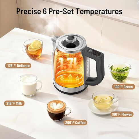 Electric Kettle with Temperature Control, 1.7L 1500W Stainless Steel Tea Kettle, 13 Preset Temperatures, LED Display, Keep Warm 2 Hours, Strix Thermostat, BPA Free Hot Water Boiler for Tea & Coffee in Saudi Arabia