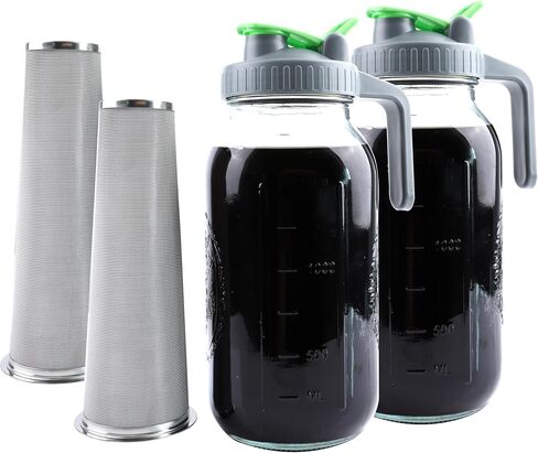 Cold Brew Coffee Maker 64 Oz Mason Jar Iced Tea Pitcher With Strainer 2 Set Half Gallon Glass Pitcher With Spout Lid 2 Quar Water Jug For Fridge Beverage, Sun Tea, Hot Cold Brew, Lemonade, Juice in Saudi Arabia