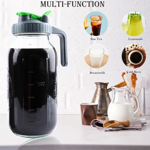 Cold Brew Coffee Maker 64 Oz Mason Jar Iced Tea Pitcher With Strainer 2 Set Half Gallon Glass Pitcher With Spout Lid 2 Quar Water Jug For Fridge Beverage, Sun Tea, Hot Cold Brew, Lemonade, Juice in Saudi Arabia