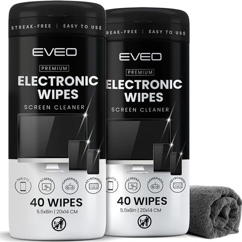 Electronic Wipes Screen Cleaner Streak-Free [2 Pack x40] Computer Screen Wipes, TV Screen Cleaner Wipes, Monitor Wipes for Smart TV, Laptop, iPhone, ipad and more - [Microfiber Cloth + 80 Wipes] in Saudi Arabia