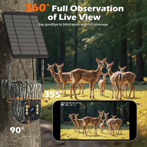 4G LTE Cellular Trail Camera, 360° Live Streaming, 2.5K SIM Card Included | Solar Game Camera Auto Tracking Security Cameras Wireless Outdoor with Night Vision, Motion Activated for Outdoor, 1 Pack in Saudi Arabia