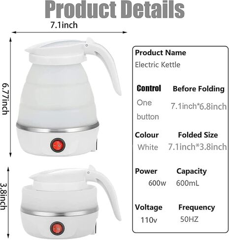 0.6L Small Travel Foldable Electric Kettle Collapsible Coffee Tea Kettle | Automatic Shut-Off,Portable Foldable,Easy Storage,Mini Hot Water Boiler in Saudi Arabia