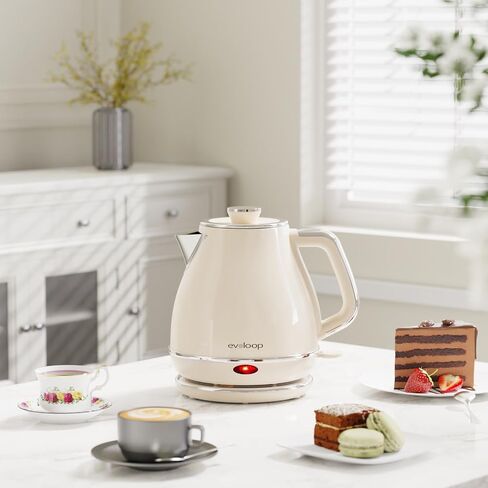 Evoloop Electric Tea Kettle, 1500W /1.0L Hot Water Boiler Heater Pot, Retro Small Electric Kettle, 100% Stainless Steel BPA Free Electric Teapot, Auto Shut-Off & Boil-Dry Protection（Beige） in Saudi Arabia
