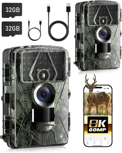 Trail Camera WiFi 60MP/8k Game Camera with No Glow Night Vision Waterproof,0.05s Trigger Motion Activated Hunting Camera,Suitable for Outdoor Wildlife Deer Scouting,Monitoring Home Security in Saudi Arabia