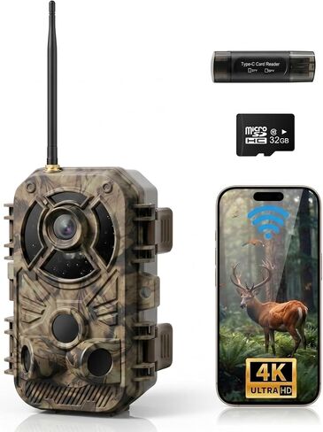WiFi Trail Camera 4K 48MP, Night Vision Game Camera for Wildlife Hunting, 0.1s Trigger IP66 Waterproof (32GB Card Included) in Saudi Arabia