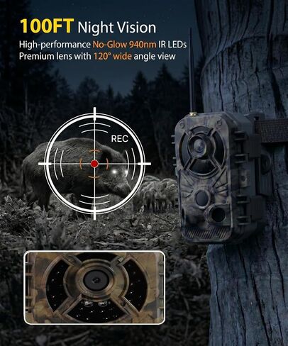 WiFi Trail Camera 4K 48MP, Night Vision Game Camera for Wildlife Hunting, 0.1s Trigger IP66 Waterproof (32GB Card Included) in Saudi Arabia