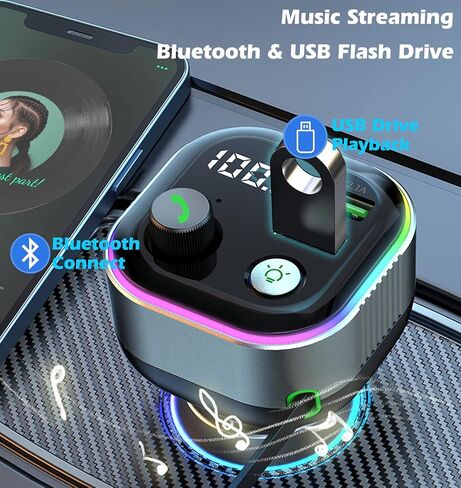 Bluetooth 5.4 FM Transmitter for Car,Type C Retractable Cord Fast Charger | 36W(12V)-65W(24V) ,Wireless Audio Adapter with Hi-Fi Bass,Hands-Free Call,Music Player,Compatible with iPhone & Android in Saudi Arabia