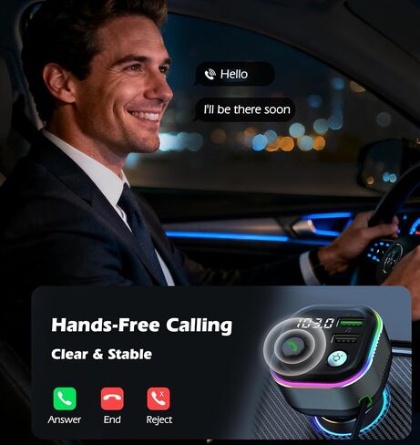 Bluetooth 5.4 FM Transmitter for Car,Type C Retractable Cord Fast Charger | 36W(12V)-65W(24V) ,Wireless Audio Adapter with Hi-Fi Bass,Hands-Free Call,Music Player,Compatible with iPhone & Android in Saudi Arabia