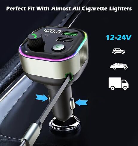 Bluetooth 5.4 FM Transmitter for Car,Type C Retractable Cord Fast Charger | 36W(12V)-65W(24V) ,Wireless Audio Adapter with Hi-Fi Bass,Hands-Free Call,Music Player,Compatible with iPhone & Android in Saudi Arabia