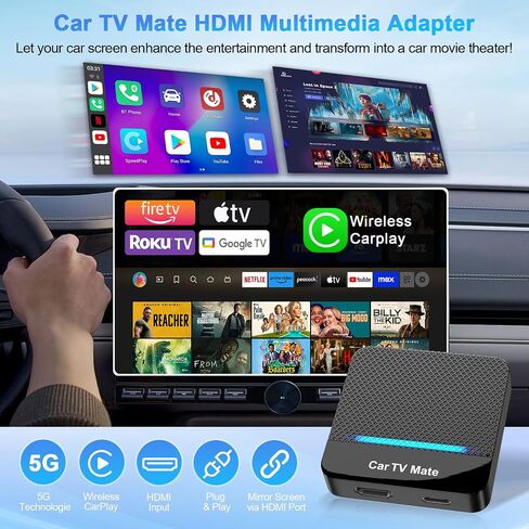 2-in-1 Car TV Mate Pro—Wireless CarPlay Adapter & HDMI Multimedia Adapter for TV Stick Converter/Game Consoles/Set-Top Box/Screen Mirroring, Plug & Play HDMI Cars T V Dongle Compatible Cars from 2016 in Saudi Arabia