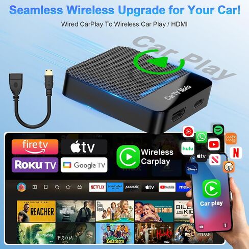 2-in-1 Car TV Mate Pro—Wireless CarPlay Adapter & HDMI Multimedia Adapter for TV Stick Converter/Game Consoles/Set-Top Box/Screen Mirroring, Plug & Play HDMI Cars T V Dongle Compatible Cars from 2016 in Saudi Arabia