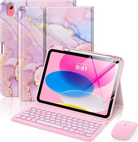 MoKo Keyboard Case with Mouse for iPad Air 11 Inch & Air 5th/4th Gen, Lilac | 7 Color Backlit Keyboard Folio Cover with Pencil Holder for iPad Air 11 inch M4/M3/M2 (2026/2025/2024), Auto Wake Sleep in Saudi Arabia