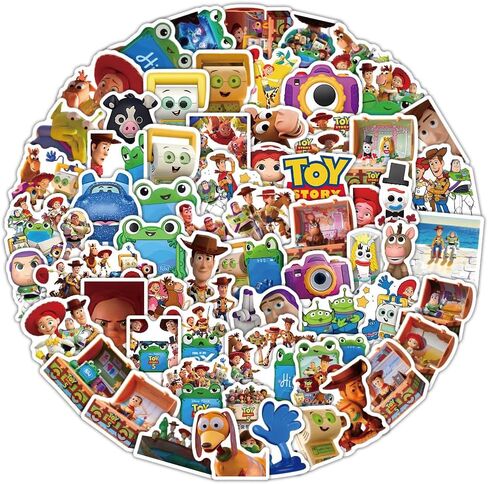 100Pcs Toy Cartoon Movie Story Sticker Bundle, Cool Vinyl Decals for Laptop, Water Bottle, Phone, Skateboard, Luggage, Bicycle, Guitar, DIY Gift for Fans (Toy1) in Saudi Arabia