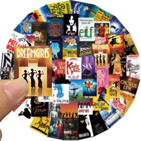 50PCs Broadway Pack Stickers,Classic Musical Play Sticker, Broadway Musical Vinyl Waterproof Decals for Laptop,Journal,Water Bottle,Wall,Theater,Dorm Deal, Poster Set Stickers for Kids,Teens,Girls in Saudi Arabia