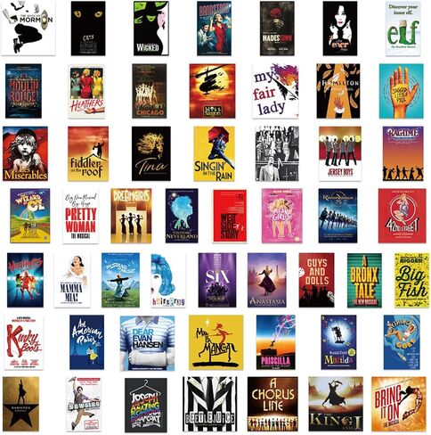 50PCs Broadway Pack Stickers,Classic Musical Play Sticker, Broadway Musical Vinyl Waterproof Decals for Laptop,Journal,Water Bottle,Wall,Theater,Dorm Deal, Poster Set Stickers for Kids,Teens,Girls in Saudi Arabia