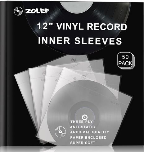 12" Vinyl Record Sleeves Inner 50 Pack, Thicker 3-Ply Anti Static Archival LP Master Style Inner Sleeve with Rice Paper for 33 RPM Records Protection in Saudi Arabia