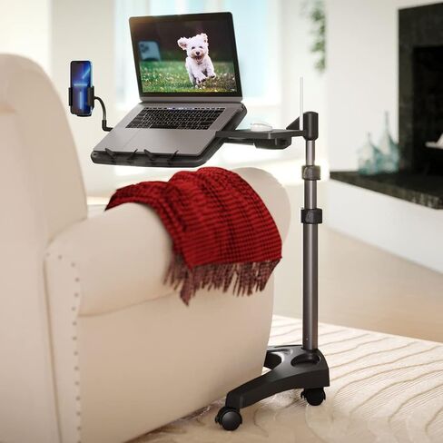 LEVO G2 V16 Rolling Laptop Stand with Mouse Tray and Phone Holder | Tilting platform, compact V-base for beds, couches and recliners, 15 inch cantilever reach, 22 to 45 inch height in Saudi Arabia