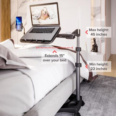 LEVO G2 V16 Rolling Laptop Stand with Mouse Tray and Phone Holder | Tilting platform, compact V-base for beds, couches and recliners, 15 inch cantilever reach, 22 to 45 inch height in Saudi Arabia