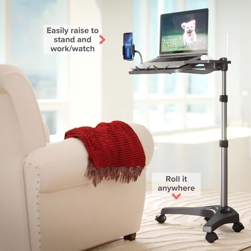 LEVO G2 V16 Rolling Laptop Stand with Mouse Tray and Phone Holder | Tilting platform, compact V-base for beds, couches and recliners, 15 inch cantilever reach, 22 to 45 inch height in Saudi Arabia