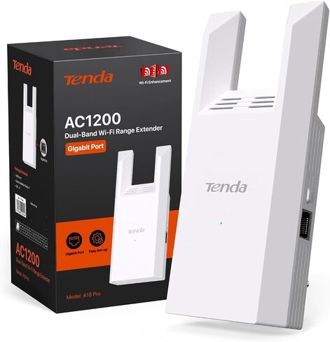 Tenda WiFi Range Extender AC1200 - WiFi Extender with Gigabit Ethernet Port, 1.2Gbps Home Signal Booster, Dual Band, Up to 1600 Sq & 32 Devices (A18Pro) in Saudi Arabia
