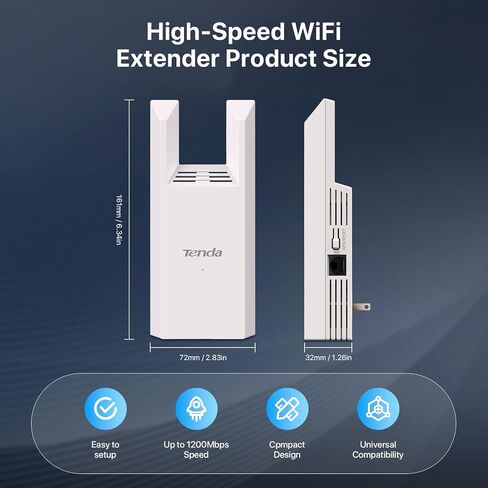 Tenda WiFi Range Extender AC1200 - WiFi Extender with Gigabit Ethernet Port, 1.2Gbps Home Signal Booster, Dual Band, Up to 1600 Sq & 32 Devices (A18Pro) in Saudi Arabia