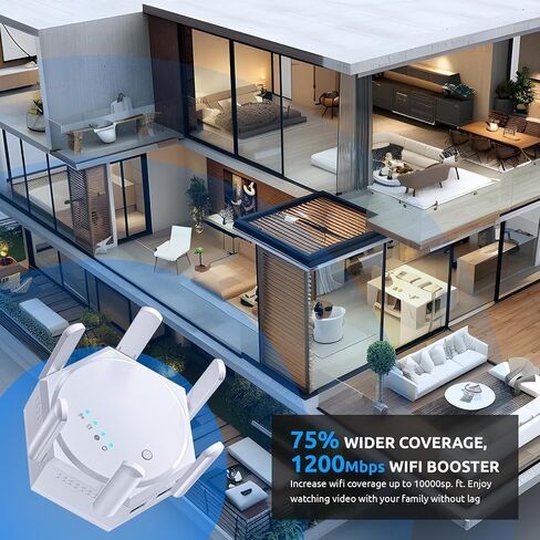 WiFi Extender Signal Booster,1200Mbps Dual Band 2.4GHz & 5GHz WiFi Repeater,Covers Up to 12880 Sq.Ft,Supports 60 Devices,Easy Setup Internet Booster for Home Apartment Basement Office in Saudi Arabia