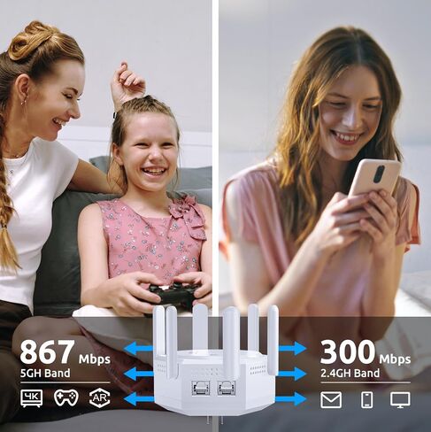 WiFi Extender Signal Booster,1200Mbps Dual Band 2.4GHz & 5GHz WiFi Repeater,Covers Up to 12880 Sq.Ft,Supports 60 Devices,Easy Setup Internet Booster for Home Apartment Basement Office in Saudi Arabia