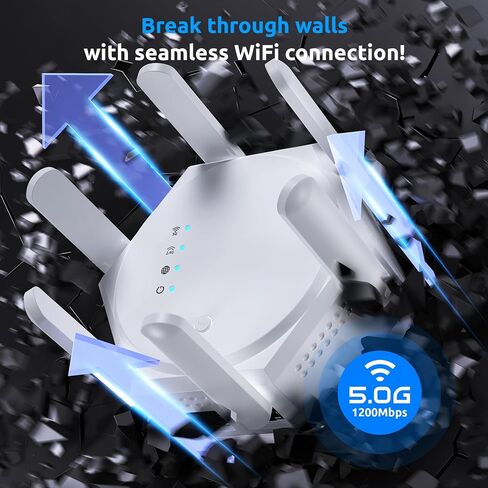 WiFi Extender Signal Booster,1200Mbps Dual Band 2.4GHz & 5GHz WiFi Repeater,Covers Up to 12880 Sq.Ft,Supports 60 Devices,Easy Setup Internet Booster for Home Apartment Basement Office in Saudi Arabia