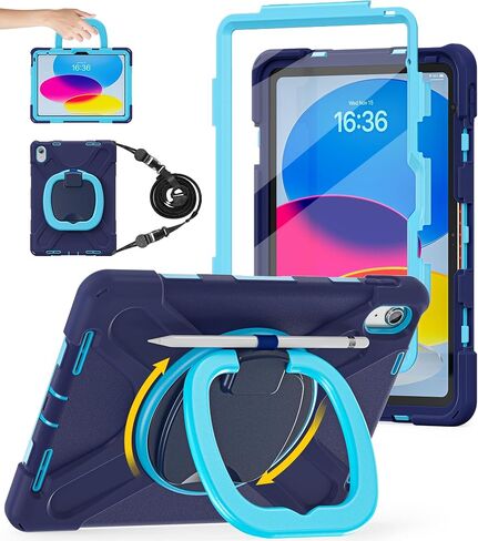 BATYUE Case for iPad (A16) 11th/10th Gen 11''/10.9'' 2025/2022, Navyblue | Heavy-Duty Shockproof Cover with 360° Stand & Handle, Screen Protector, Pencil Holder & Shoulder Strap for Outdoor in Saudi Arabia