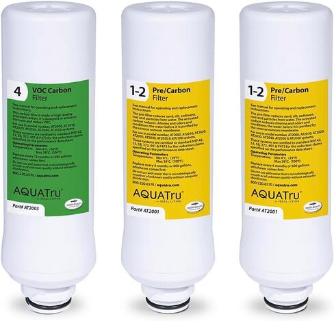AquaTru One-Year Carafe Filter Combo Pack – Includes 1 Pre/Carbon Filter (Stages 1–2) & 1 VOC Carbon Filter (Stage 4) – Compatible with AquaTru Carafe Water Purifiers in Saudi Arabia
